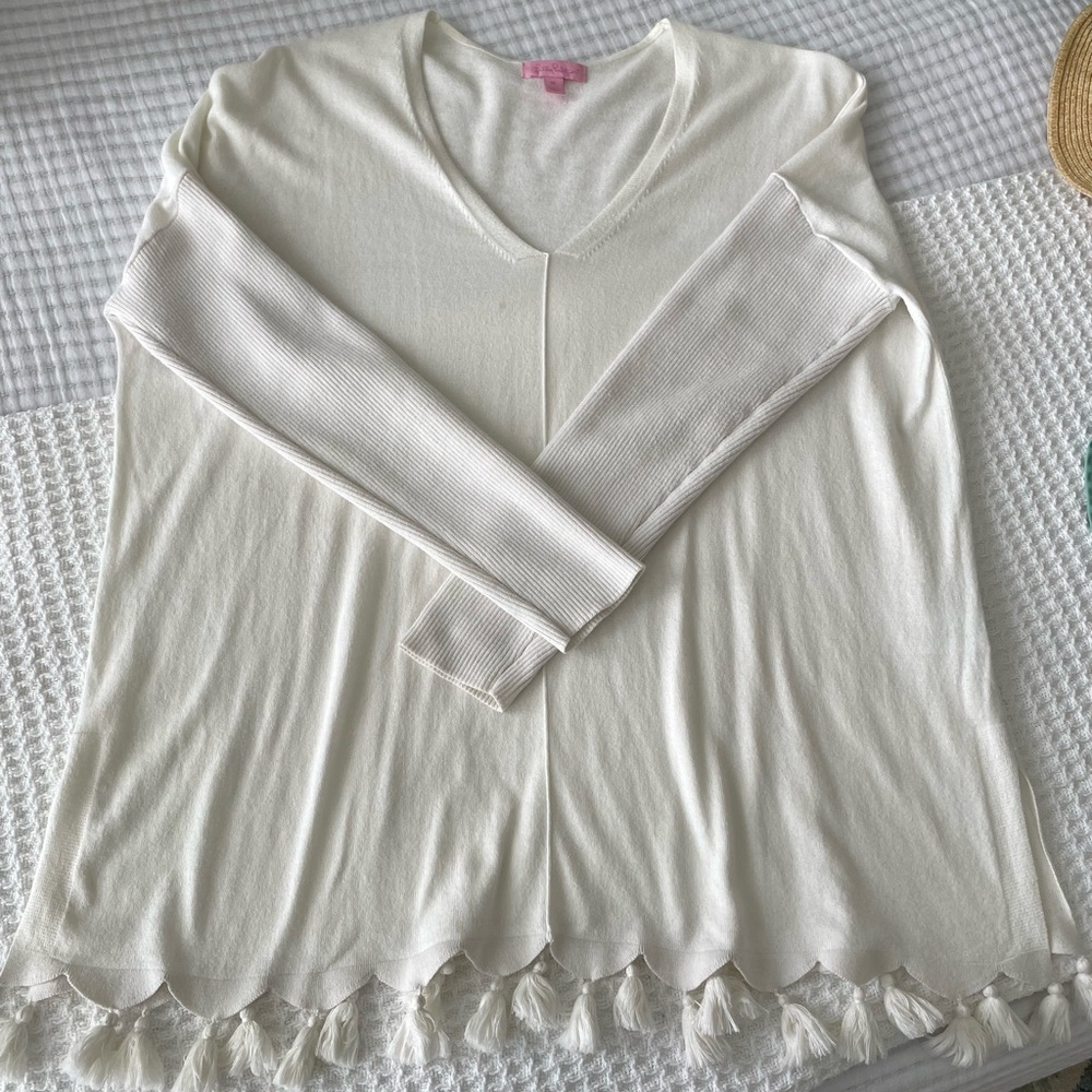 Lilly Pulitzer Martine Scallop Fringe Sweater, Size M